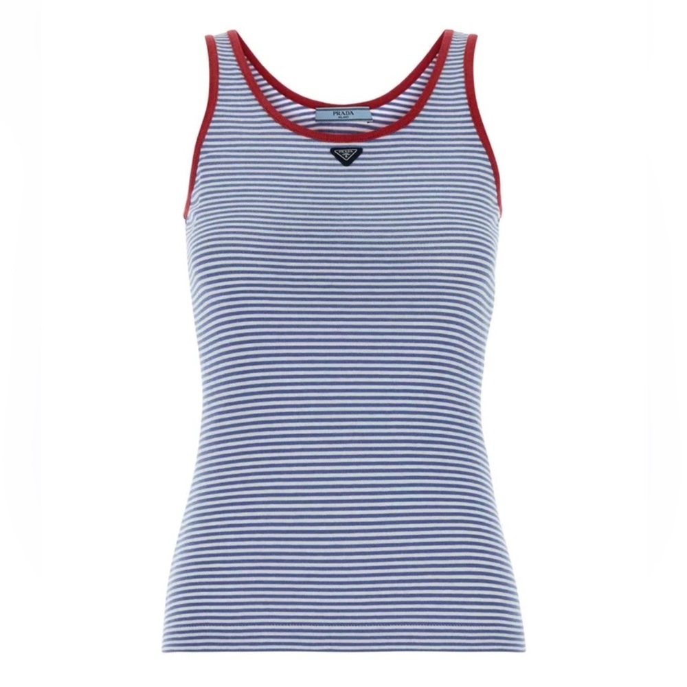 NWT Prada White & Blue Striped Tank with Red Trim sz. L